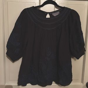Anthropologie Navy Blue Peasant Top